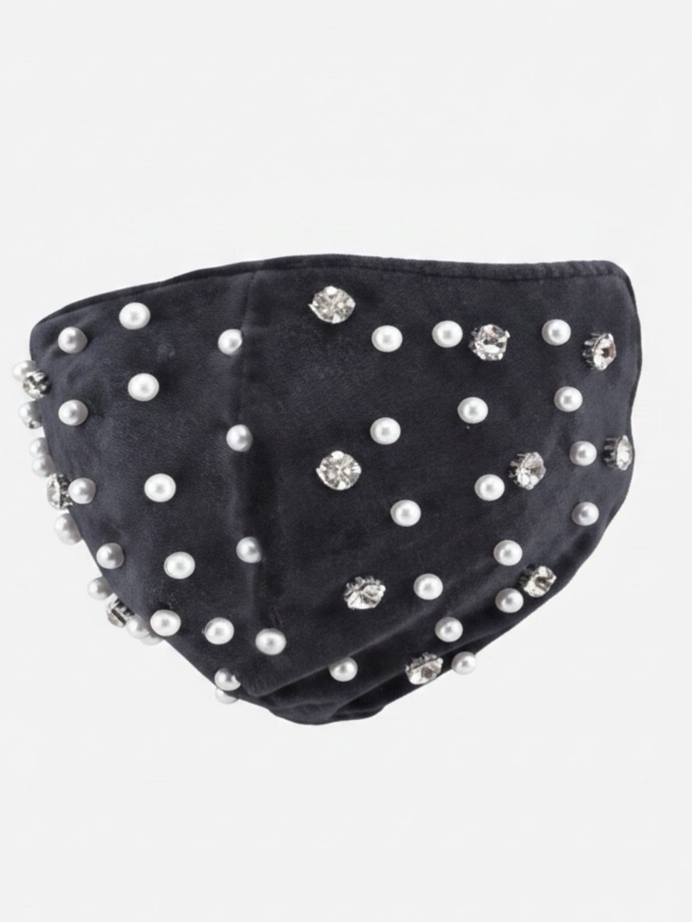 Gray Velvet Rhinestone Pearl Face Mask | Crystal Statement Mask NWT